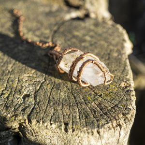 El Yapımı Bakır İşçiliği Kristal Kuvars Pandül No 2